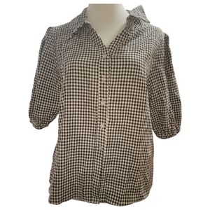 Heroes and Dreamers black white gingham checkered button front blouse top small